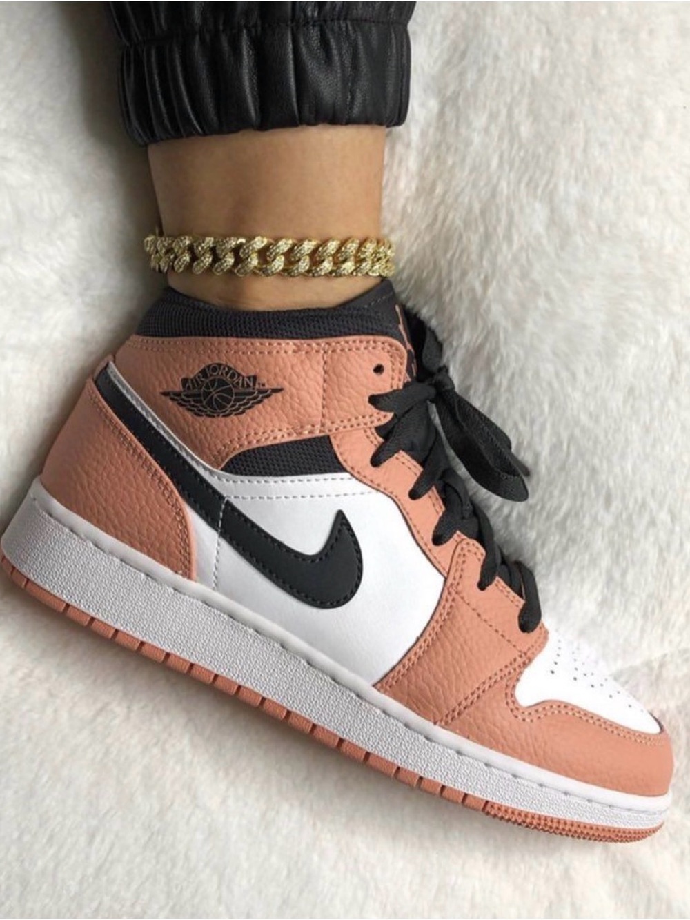Jordan Women's Mid-Top Sneakers in Peach, Black & White